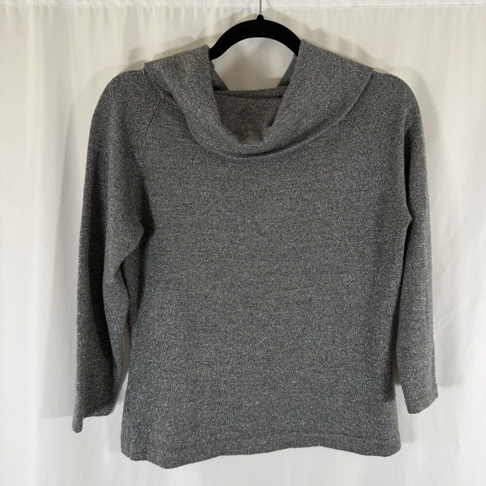 Loft Wool Blend Sweater Women's Medium Grey Cowl Neck Metallic Long Sleeve